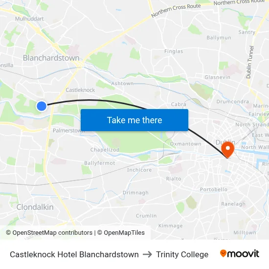 Castleknock Hotel Blanchardstown to Trinity College map