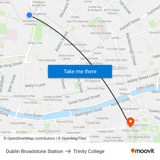 Dublin Broadstone Station to Trinity College map
