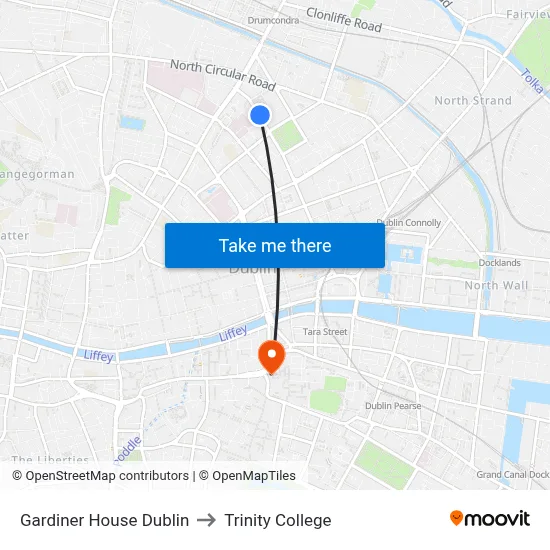 Gardiner House Dublin to Trinity College map