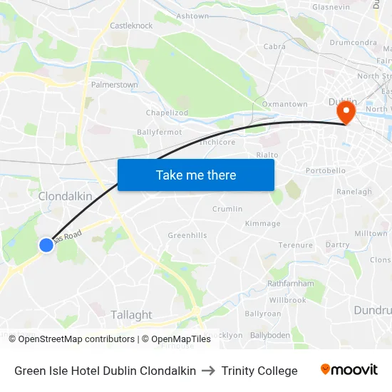 Green Isle Hotel Dublin Clondalkin to Trinity College map