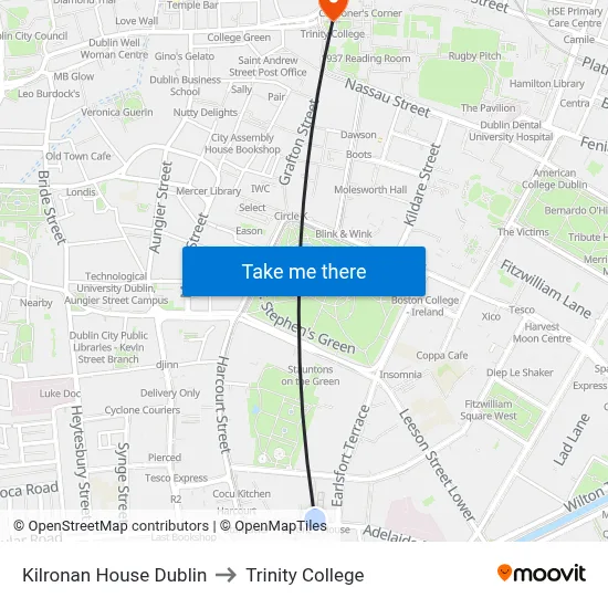 Kilronan House Dublin to Trinity College map