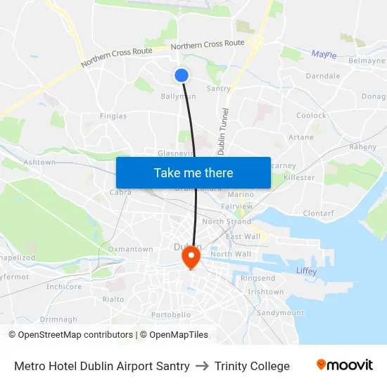 Metro Hotel Dublin Airport Santry to Trinity College map