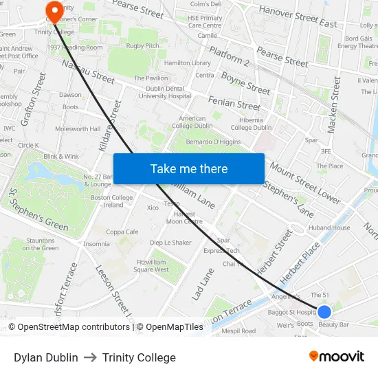 Dylan Dublin to Trinity College map