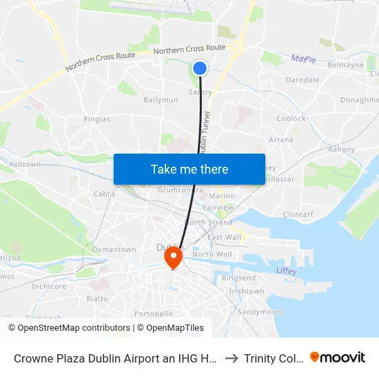 Crowne Plaza Dublin Airport an IHG Hotel Santry to Trinity College map