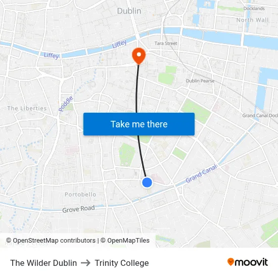 The Wilder Dublin to Trinity College map
