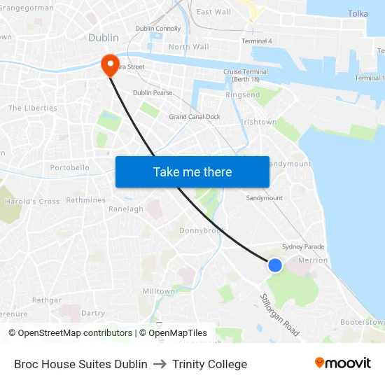 Broc House Suites Dublin to Trinity College map