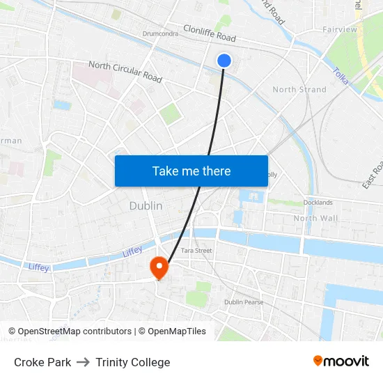 Croke Park to Trinity College map