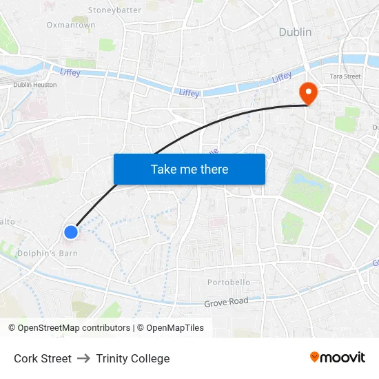 Cork Street to Trinity College map