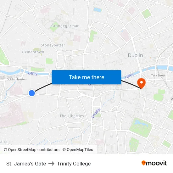 St. James's Gate to Trinity College map