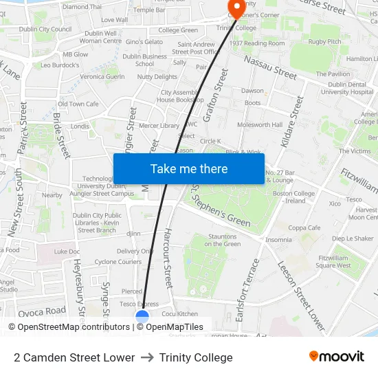 2 Camden Street Lower to Trinity College map
