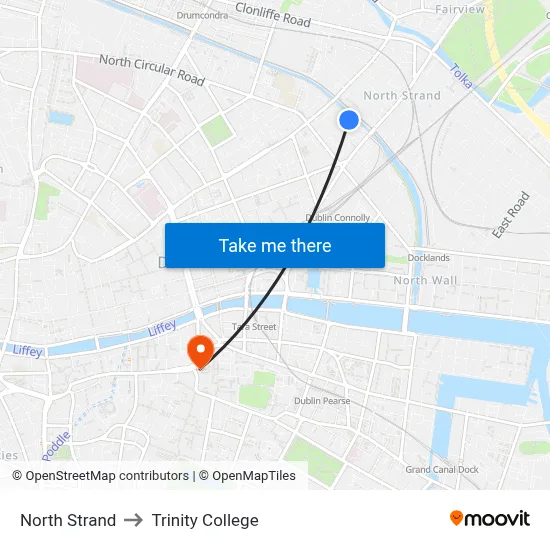 North Strand to Trinity College map