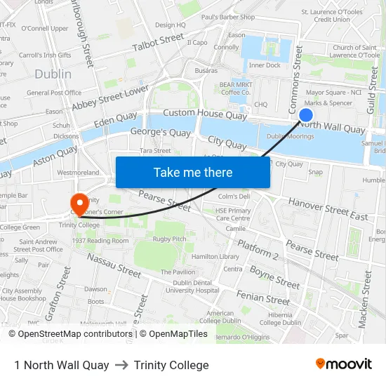1 North Wall Quay to Trinity College map