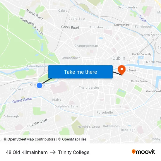 48 Old Kilmainham to Trinity College map