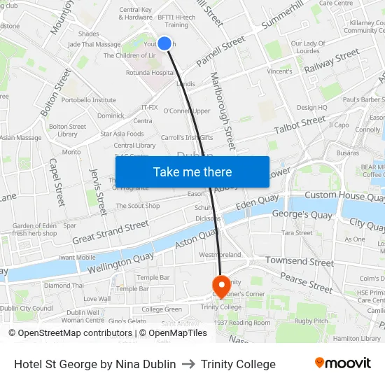 Hotel St George by Nina Dublin to Trinity College map