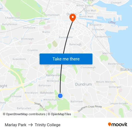 Marlay Park to Trinity College map