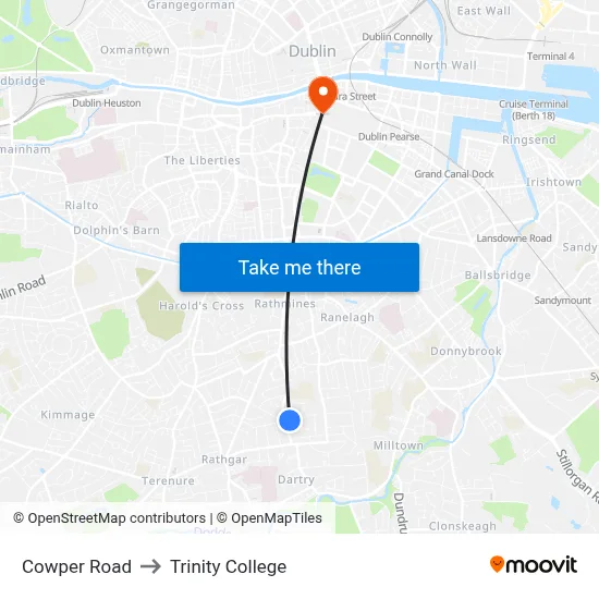 Cowper Road to Trinity College map