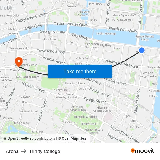 Arena to Trinity College map