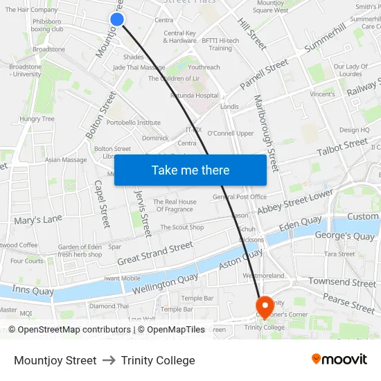Mountjoy Street to Trinity College map