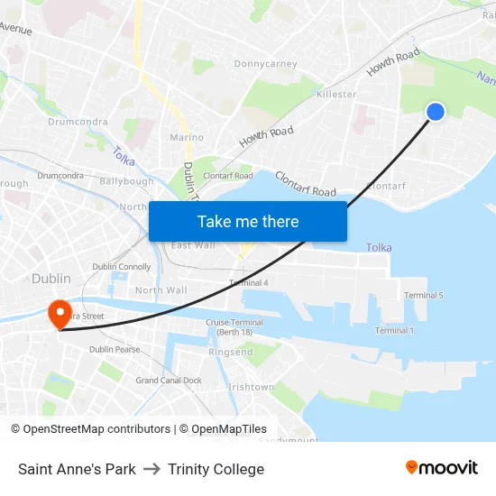 Saint Anne's Park to Trinity College map