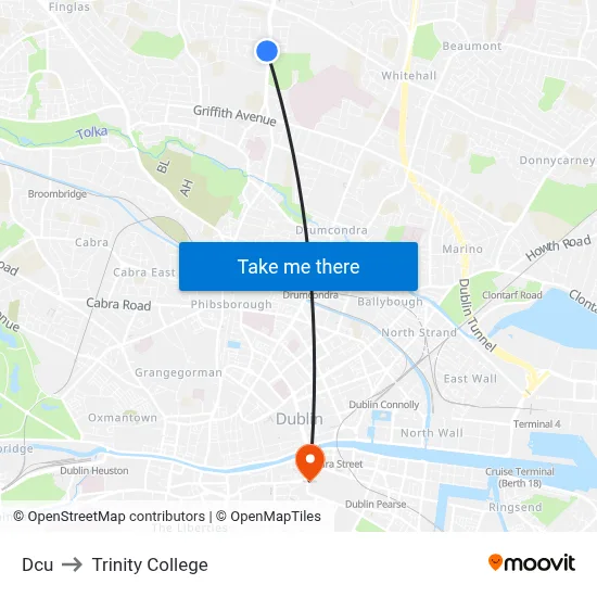 Dcu to Trinity College map