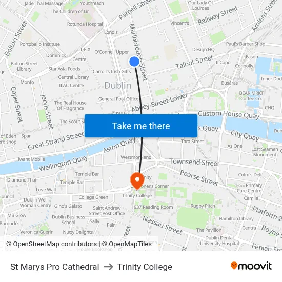 St Marys Pro Cathedral to Trinity College map