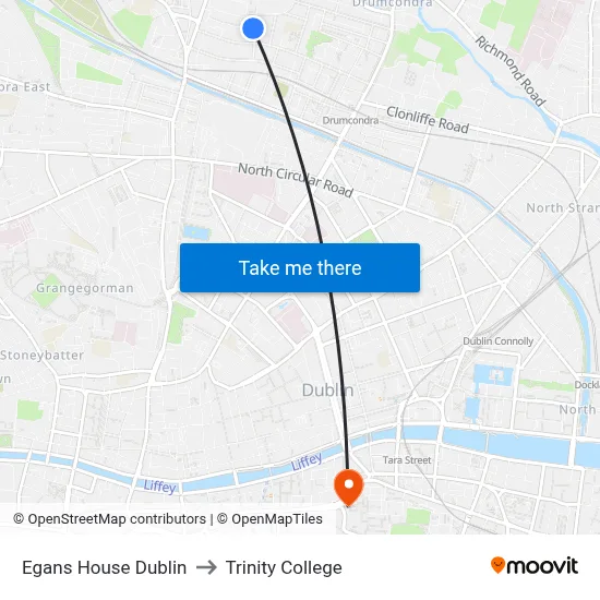 Egans House Dublin to Trinity College map