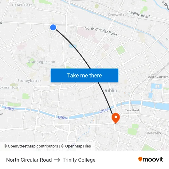 North Circular Road to Trinity College map