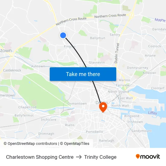 Charlestown Shopping Centre to Trinity College map