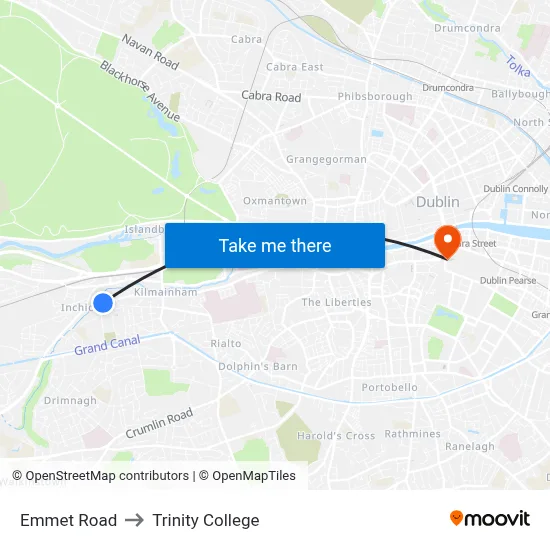 Emmet Road to Trinity College map