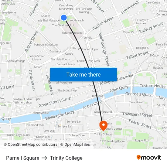 Parnell Square to Trinity College map