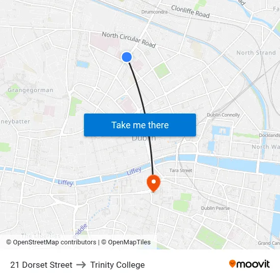 21 Dorset Street to Trinity College map