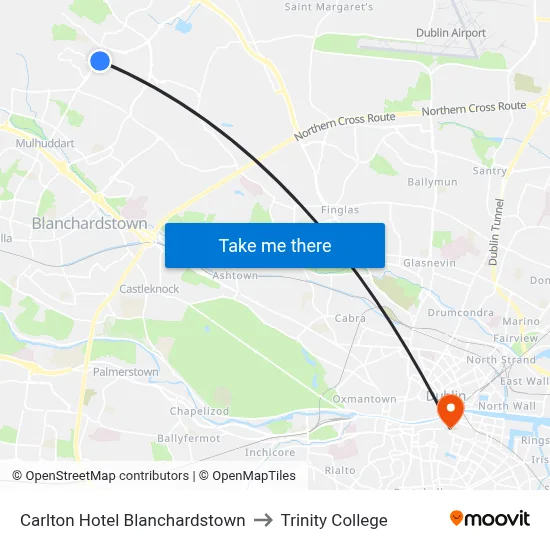 Carlton Hotel Blanchardstown to Trinity College map