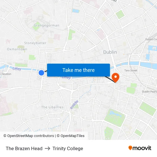 The Brazen Head to Trinity College map