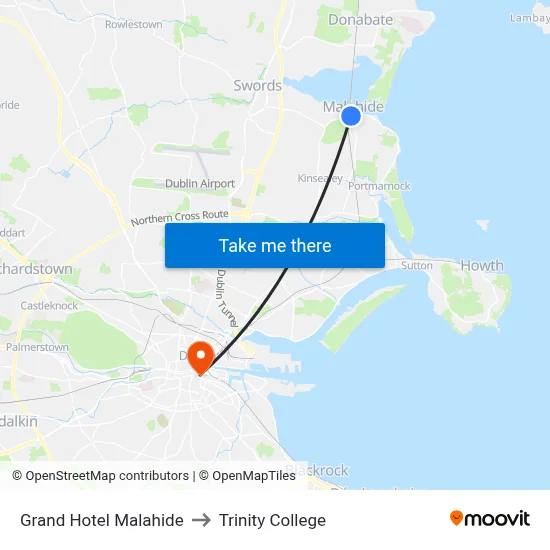 Grand Hotel Malahide to Trinity College map