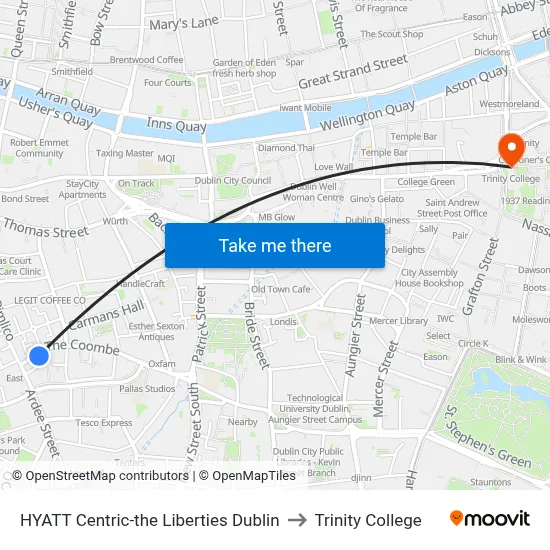 HYATT Centric-the Liberties Dublin to Trinity College map