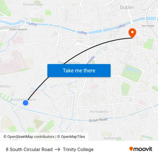8 South Circular Road to Trinity College map