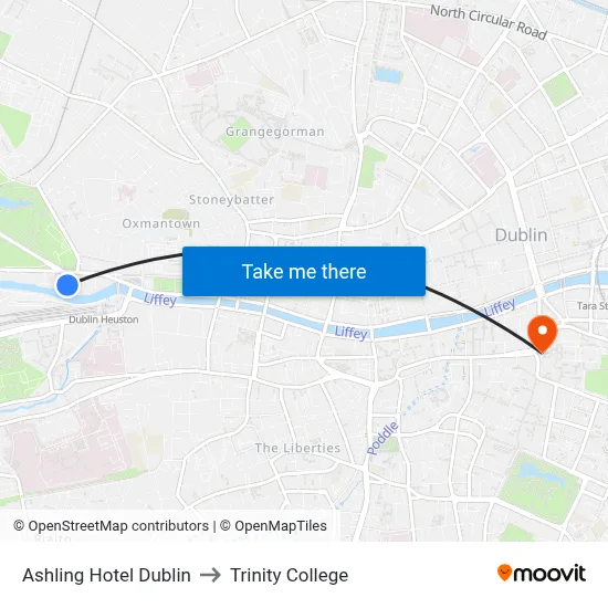 Ashling Hotel Dublin to Trinity College map