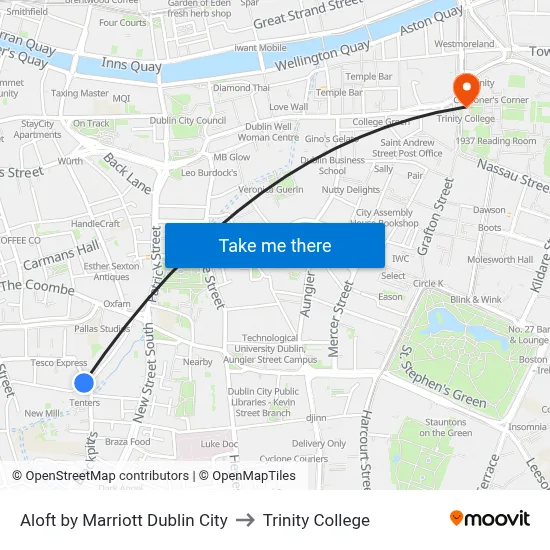 Aloft by Marriott Dublin City to Trinity College map