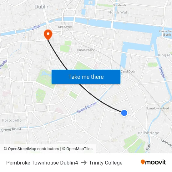 Pembroke Townhouse Dublin4 to Trinity College map