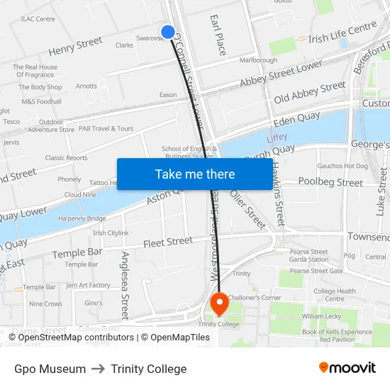 Gpo Museum to Trinity College map