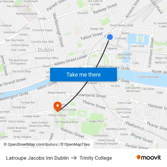 Latroupe Jacobs Inn Dublin to Trinity College map
