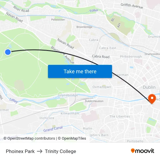 Phoinex Park to Trinity College map