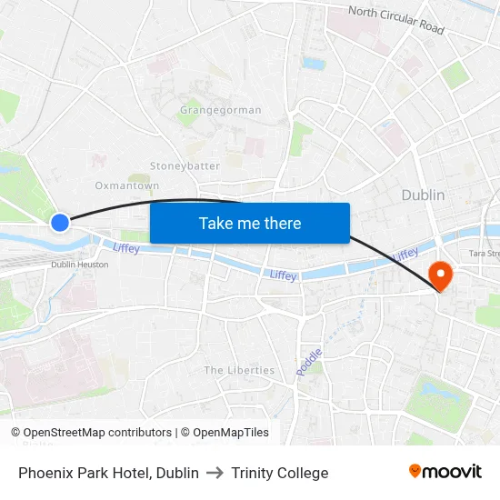 Phoenix Park Hotel, Dublin to Trinity College map
