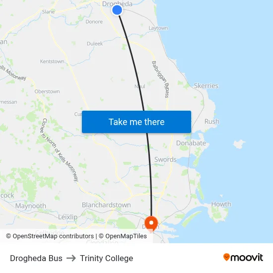 Drogheda Bus to Trinity College map