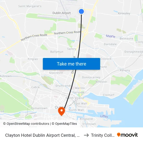 Clayton Hotel Dublin Airport Central, Cloghran to Trinity College map
