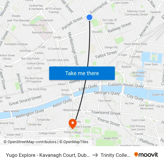 Yugo Explore - Kavanagh Court, Dublin to Trinity College map