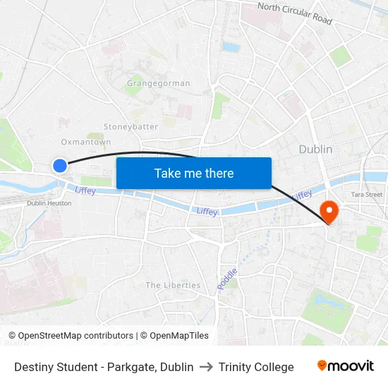 Destiny Student - Parkgate, Dublin to Trinity College map