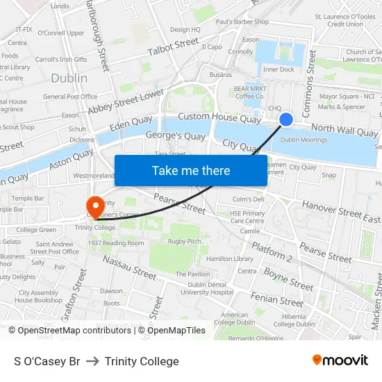 S O'Casey Br to Trinity College map