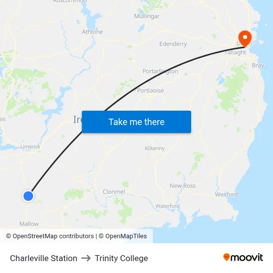 Charleville Station to Trinity College map