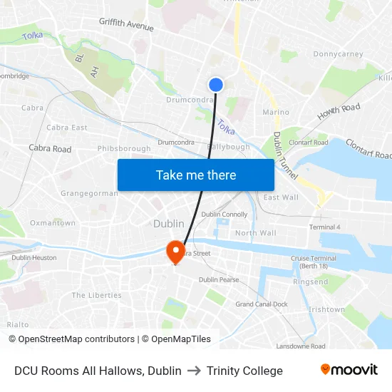 DCU Rooms All Hallows, Dublin to Trinity College map